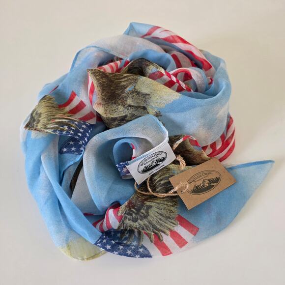 Woodland Creek Patriotic Scarf American Flag Eagle Print Blue 4th of July USA - Picture 8 of 10